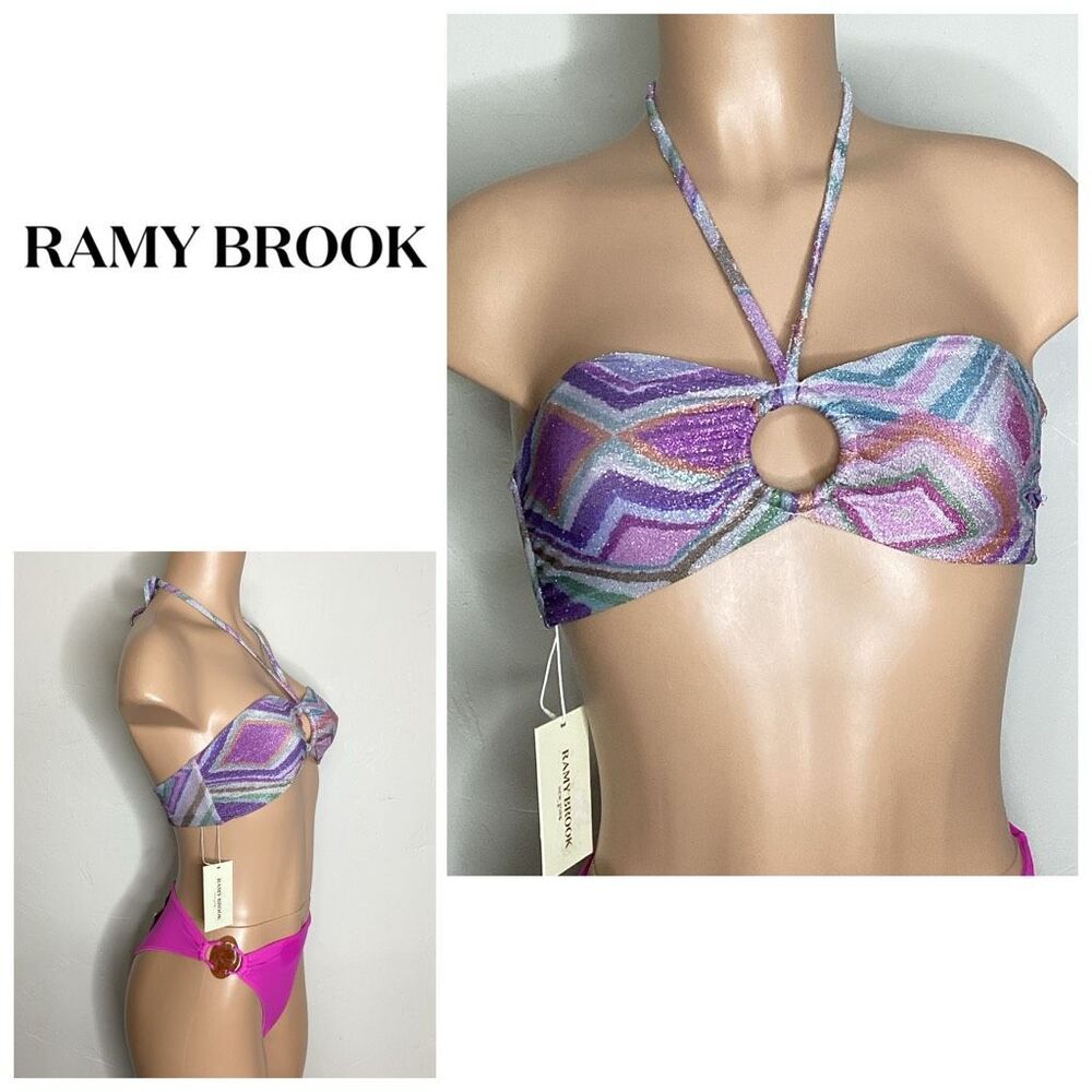 Ramy Brook metallic geometric bikini top. Medium . Retails $128